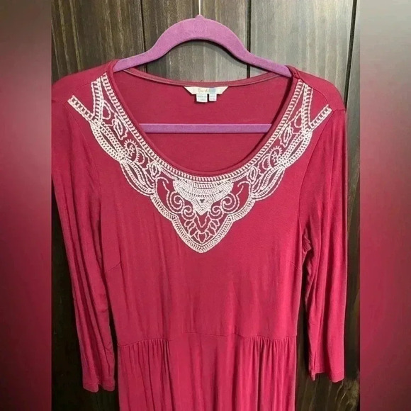 BODEN Faye Dress Jersey Knit Stretch Midi Long 3/4 Sleeve Embroidered. Size:8L - Picture 10 of 13